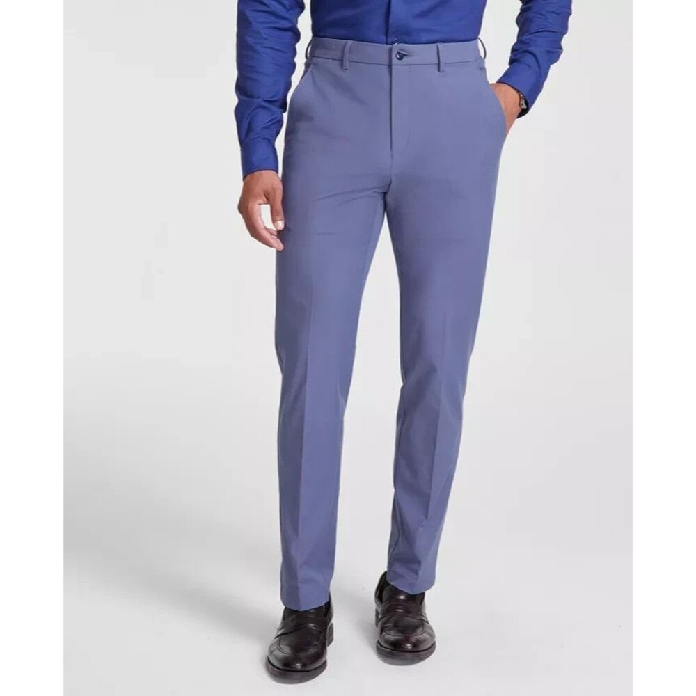 $95 NEW MICHAEL KORS MENS 42X30 SOLID ASH BLUE BEDFORD KHAKI/CHINO DRESS PANTS